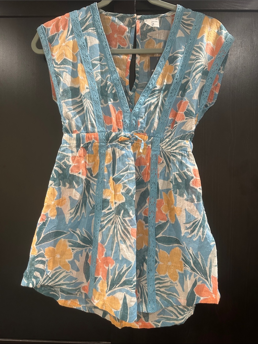 abercrombie kids Teal Floral Swim Coverup with Yellow & Peach Flowers